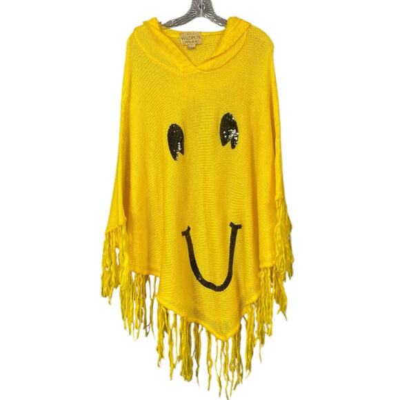 Wildfox White Label Rare Knit Smiley Face Hooded Poncho Women's Small - Picture 2 of 7